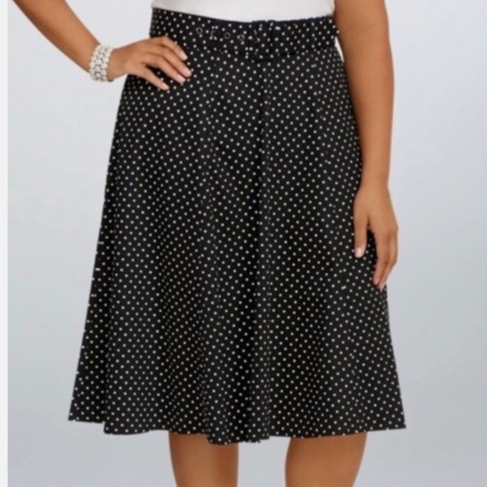 Torrid Retro Chic Midi Belted Elegant Pin Up Black Polka Dot Midi Swing Skirt 14